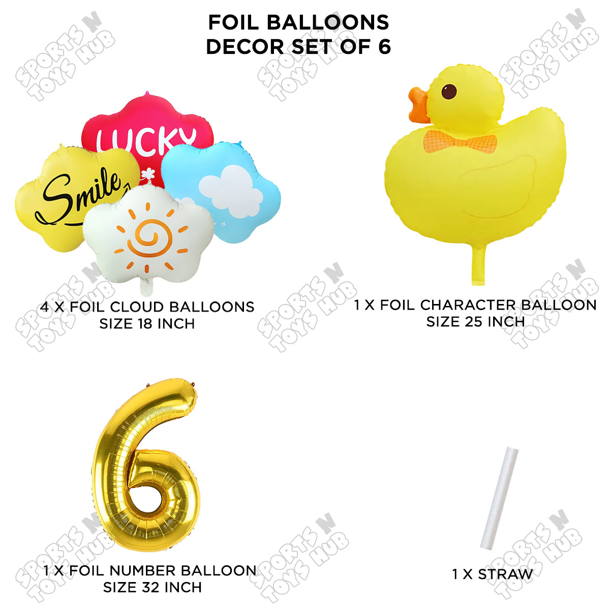 Duck Cartoon Character Pack Of 6 Foil Balloon Set with 32 Inch Number Foil Balloons