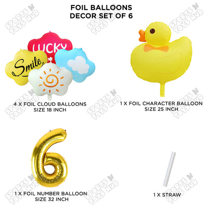 Duck Cartoon Character Pack Of 6 Foil Balloon Set with 32 Inch Number Foil Balloons