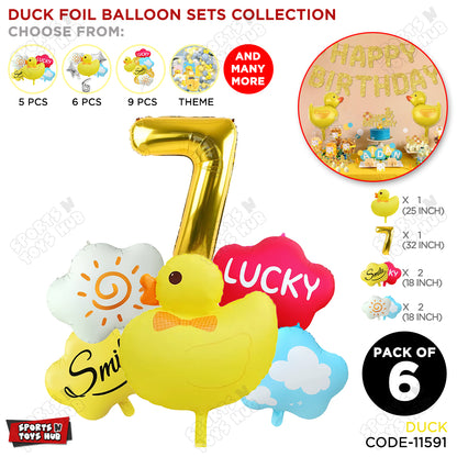 Duck Cartoon Character Pack Of 6 Foil Balloon Set with 32 Inch Number Foil Balloons