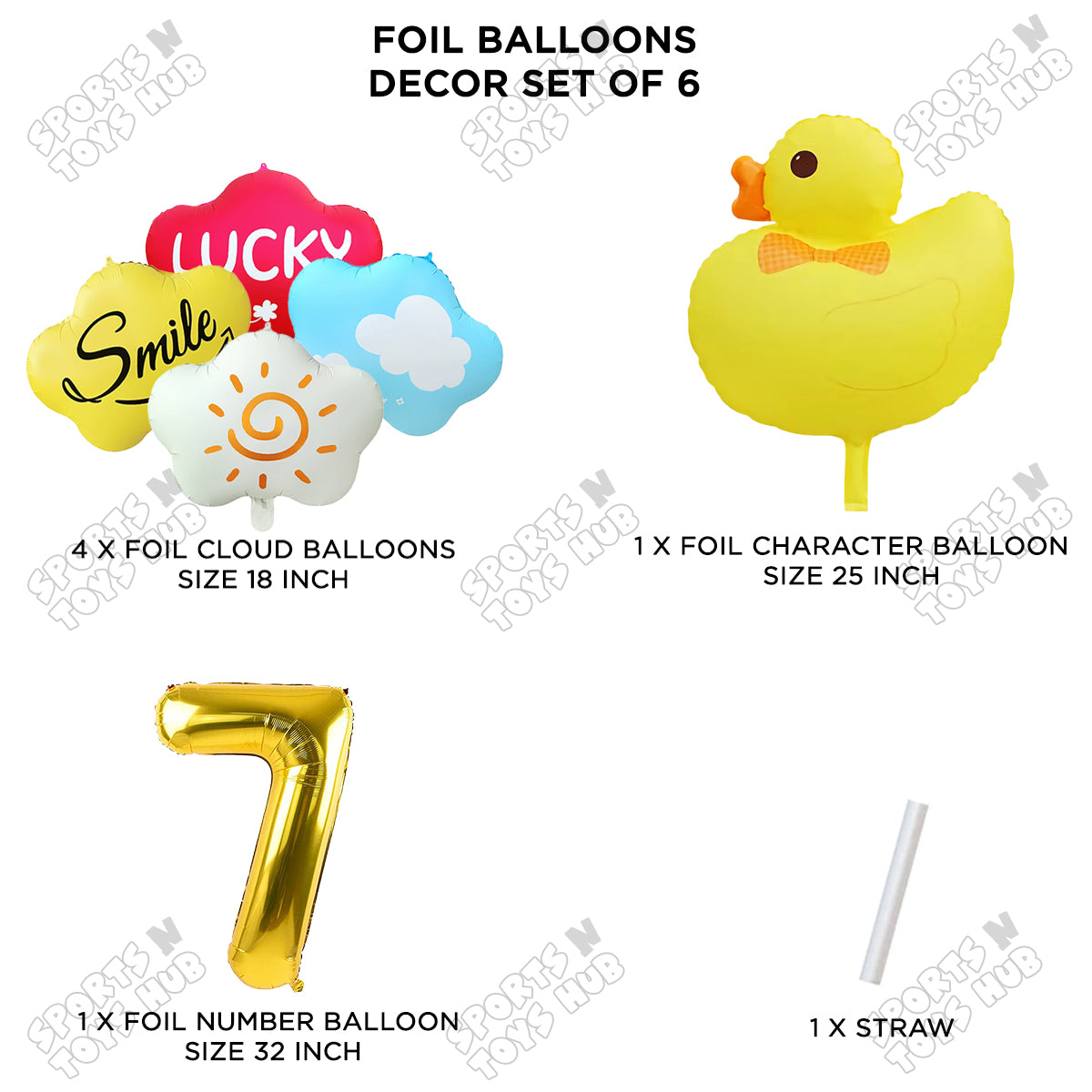 Duck Cartoon Character Pack Of 6 Foil Balloon Set with 32 Inch Number Foil Balloons