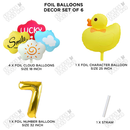 Duck Cartoon Character Pack Of 6 Foil Balloon Set with 32 Inch Number Foil Balloons