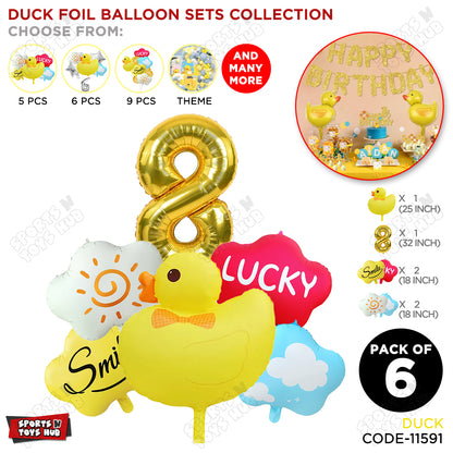 Duck Cartoon Character Pack Of 6 Foil Balloon Set with 32 Inch Number Foil Balloons