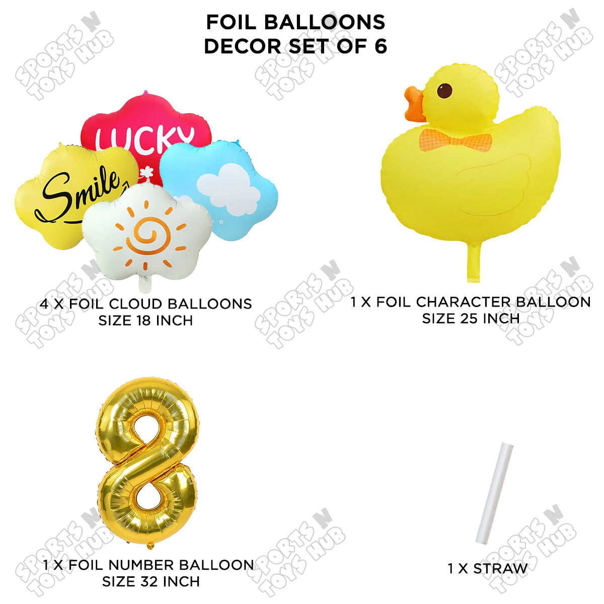 Duck Cartoon Character Pack Of 6 Foil Balloon Set with 32 Inch Number Foil Balloons