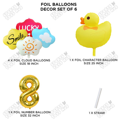 Duck Cartoon Character Pack Of 6 Foil Balloon Set with 32 Inch Number Foil Balloons