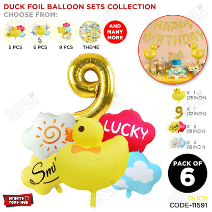 Duck Cartoon Character Pack Of 6 Foil Balloon Set with 32 Inch Number Foil Balloons