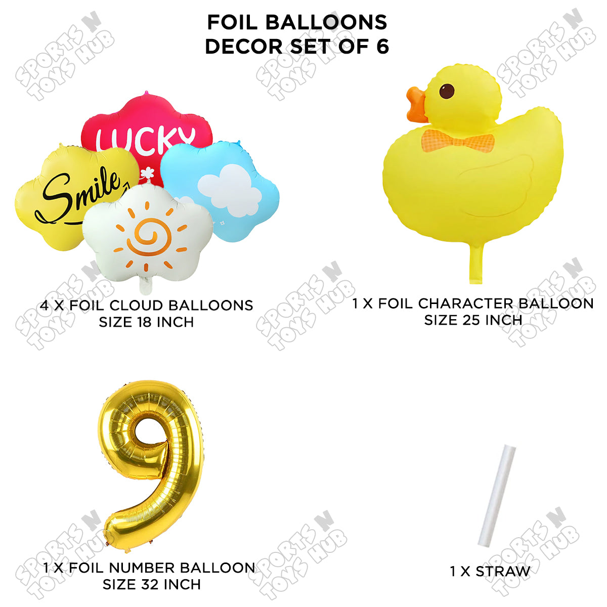 Duck Cartoon Character Pack Of 6 Foil Balloon Set with 32 Inch Number Foil Balloons