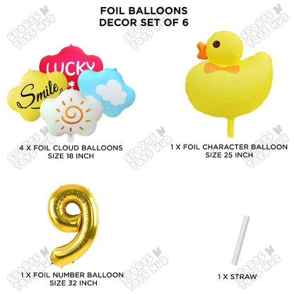 Duck Cartoon Character Pack Of 6 Foil Balloon Set with 32 Inch Number Foil Balloons