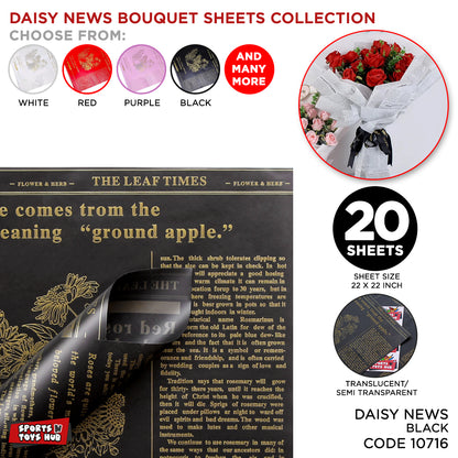 Daisy Newspaper Flower Wrapping Sheet , Frosted Matte Wrapping Paper, Floral Gifting Sheets Bouquet Wraps