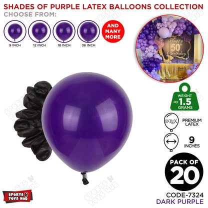 Dark Purple Latex Balloons Available In 9, 12, 18 & 36 Inch Sizes
