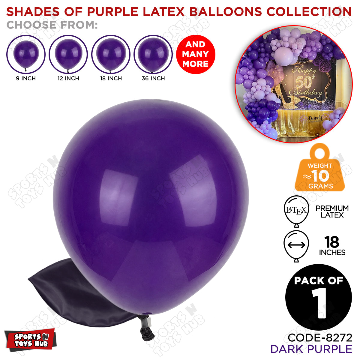 Dark Purple Latex Balloons Available In 9, 12, 18 & 36 Inch Sizes