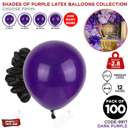 Dark Purple Latex Balloons Available In 9, 12, 18 & 36 Inch Sizes