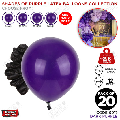 Dark Purple Latex Balloons Available In 9, 12, 18 & 36 Inch Sizes