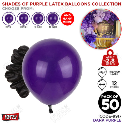 Dark Purple Latex Balloons Available In 9, 12, 18 & 36 Inch Sizes