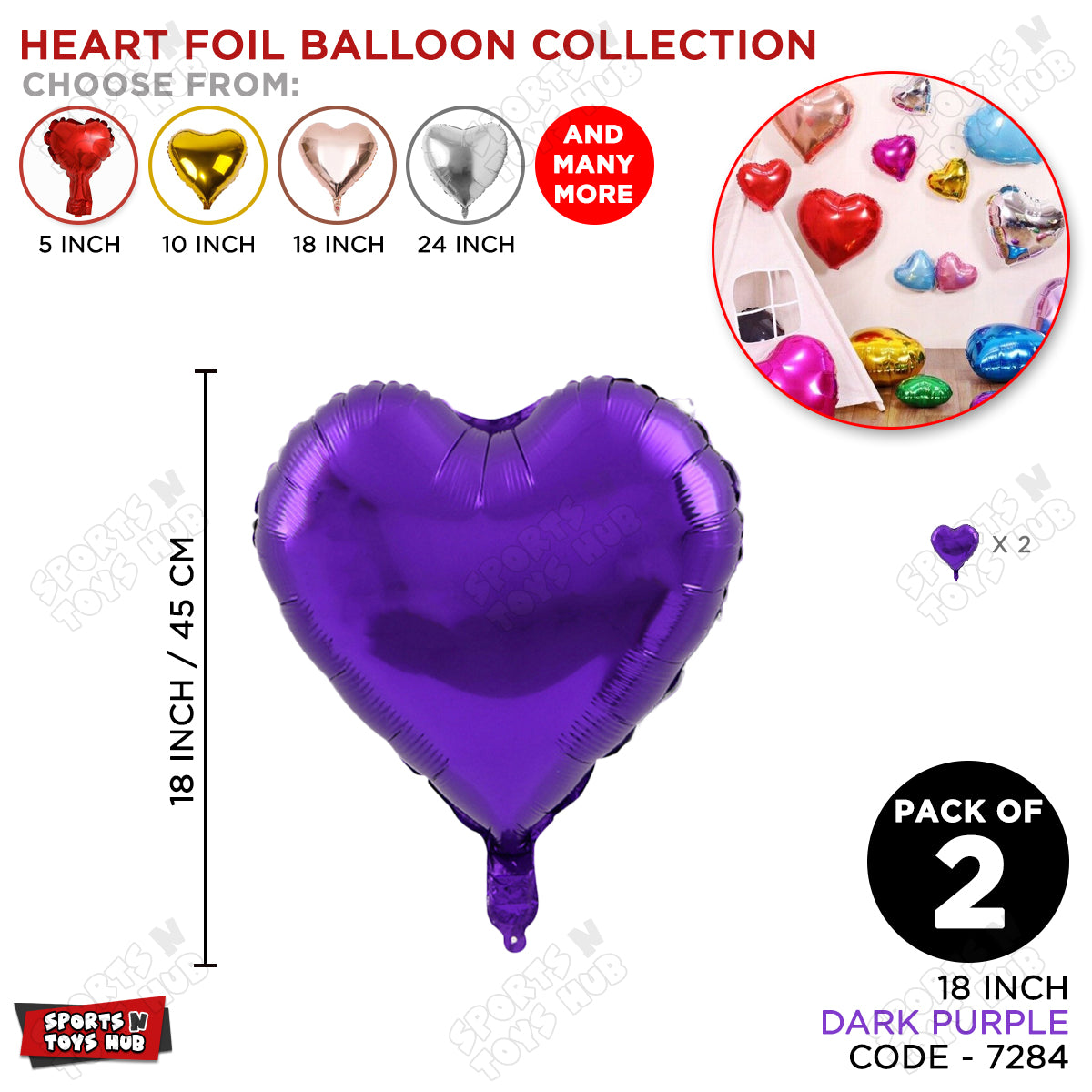 18 Inch - Dark Purple Heart Foil Balloon