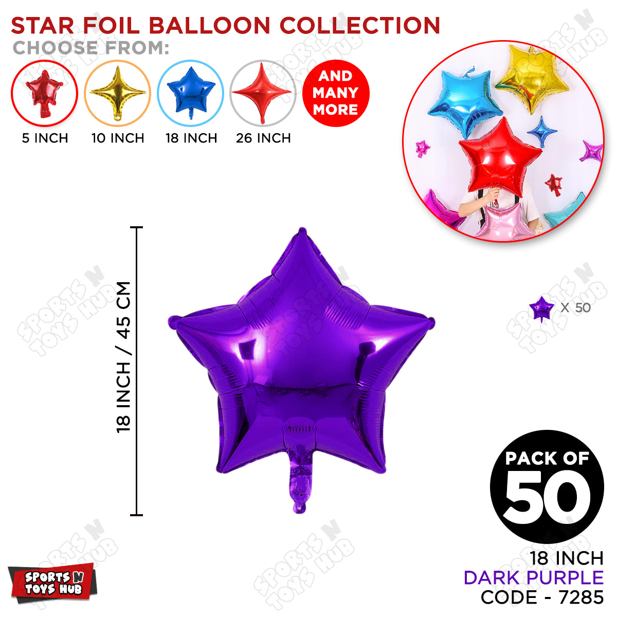 18 Inch - Dark Purple Star Foil Balloon