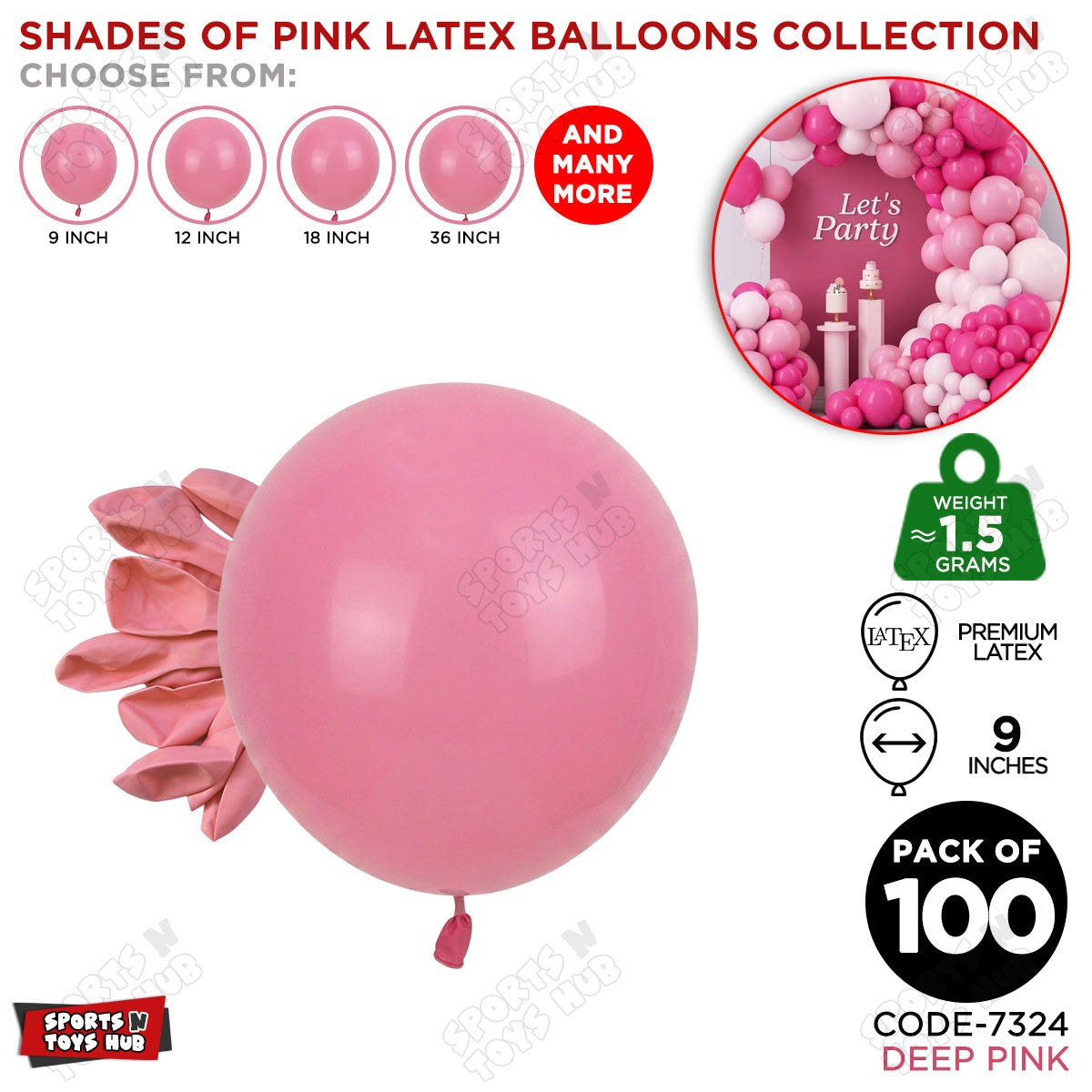 Deep Pink Latex Balloons Available In 9, 12, 18 & 36 Inch Sizes