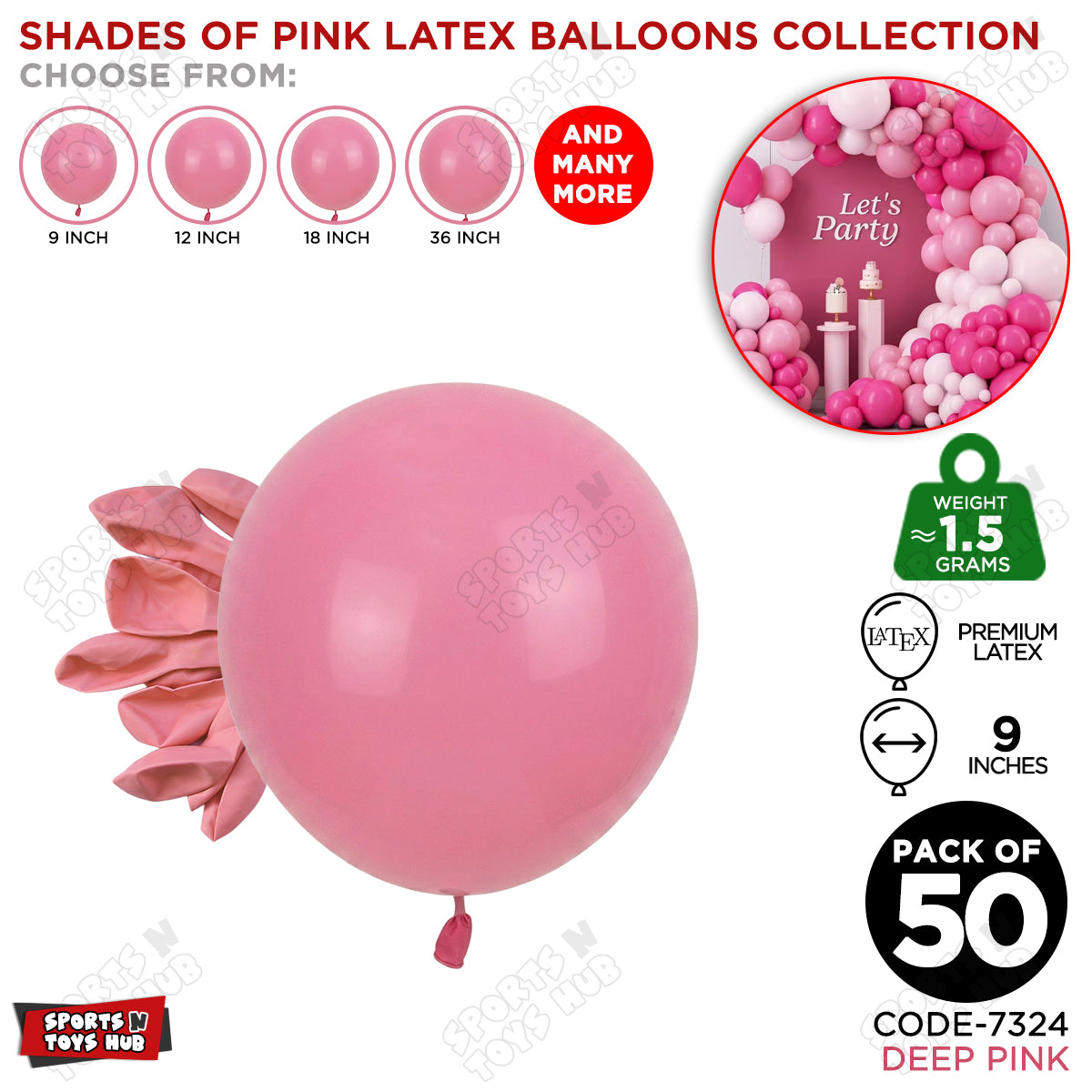 Deep Pink Latex Balloons Available In 9, 12, 18 & 36 Inch Sizes