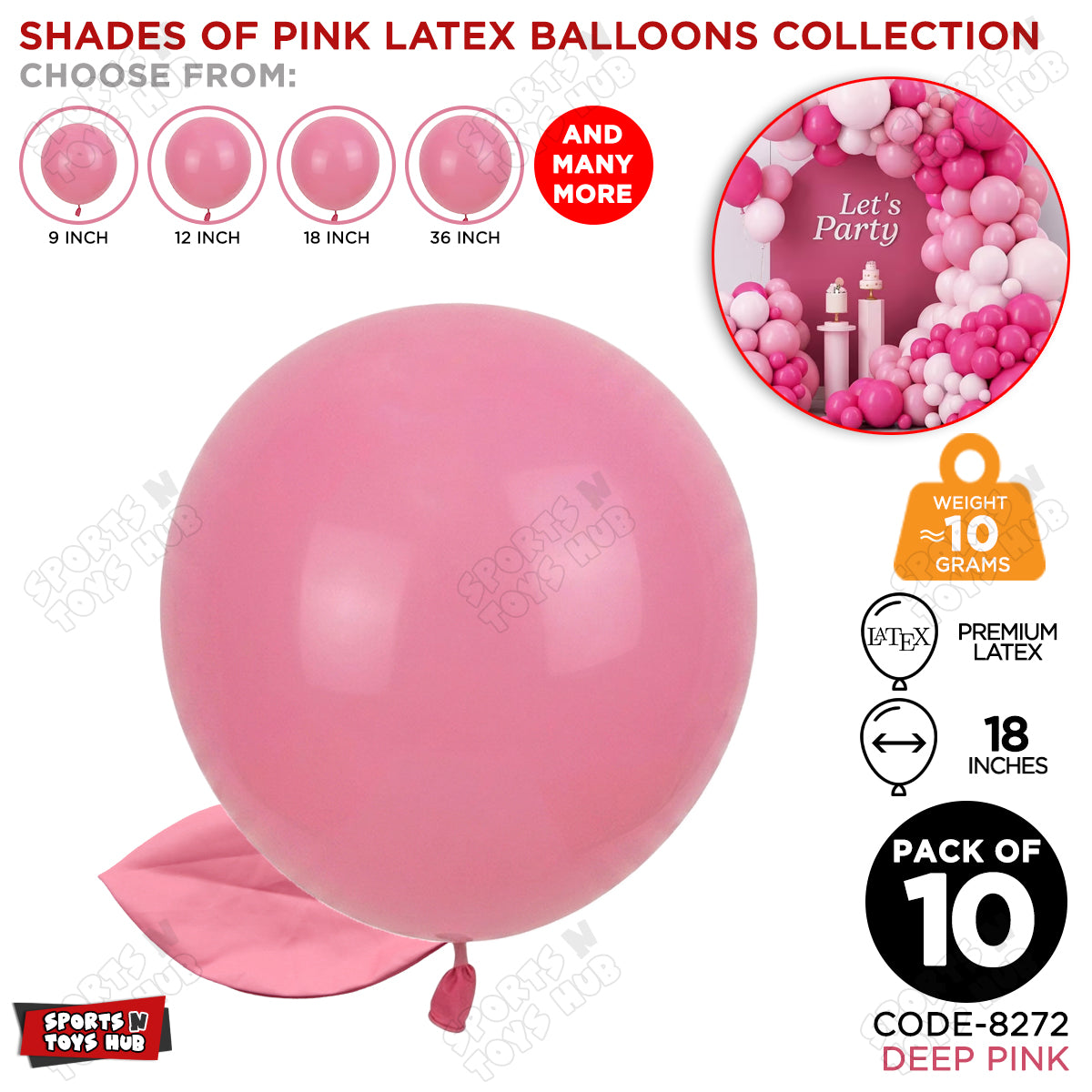 Deep Pink Latex Balloons Available In 9, 12, 18 & 36 Inch Sizes