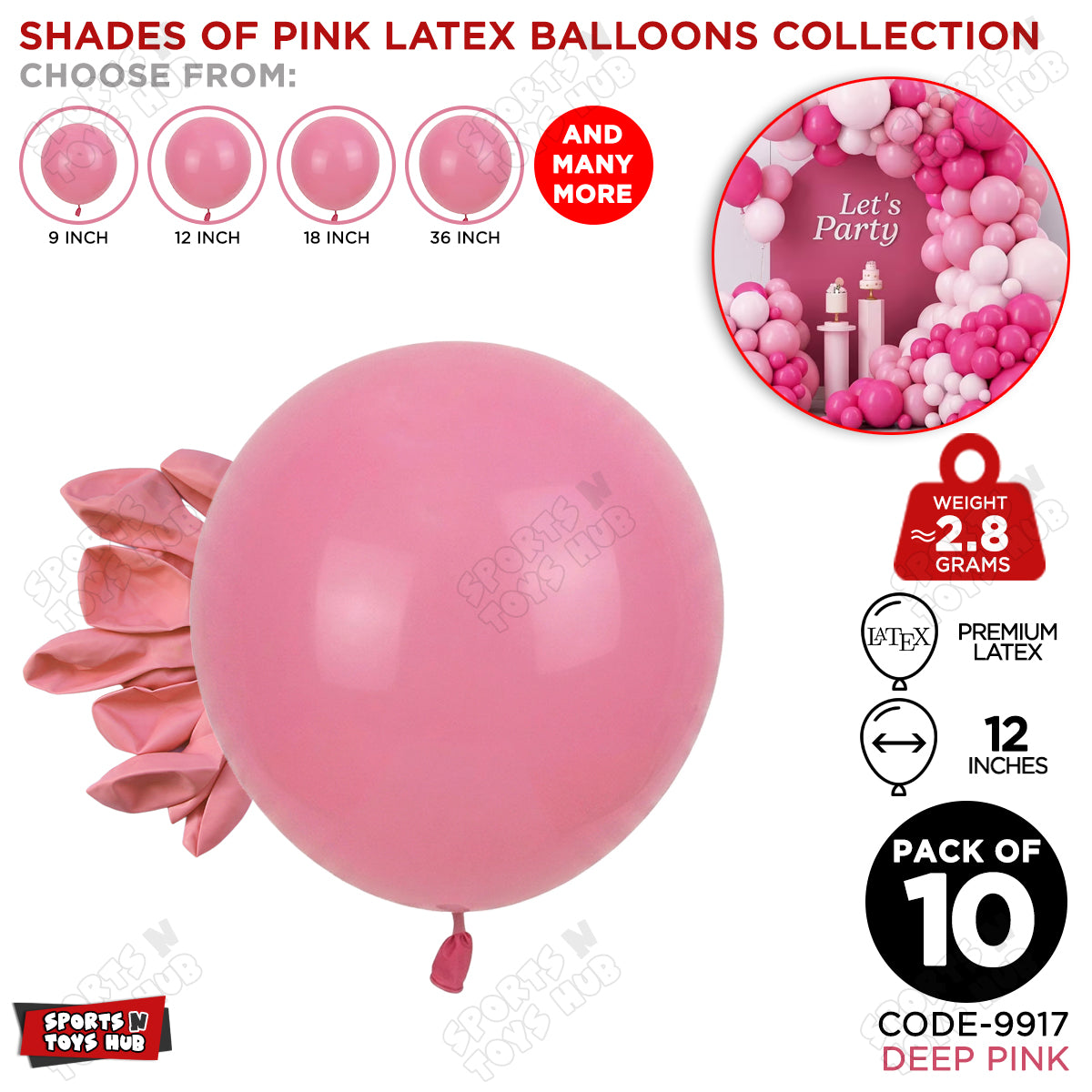 Deep Pink Latex Balloons Available In 9, 12, 18 & 36 Inch Sizes