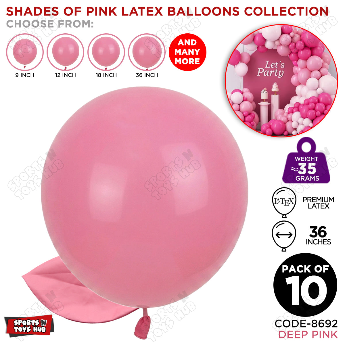 Deep Pink Latex Balloons Available In 9, 12, 18 & 36 Inch Sizes