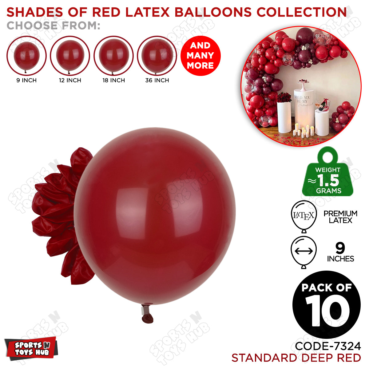 Deep Red Latex Balloons Available In 9, 12, 18 & 36 Inch Sizes