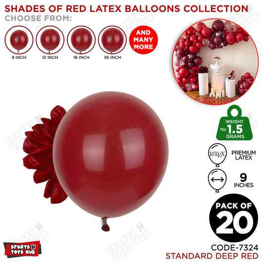 Deep Red Latex Balloons Available In 9, 12, 18 & 36 Inch Sizes