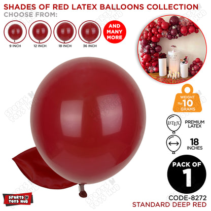 Deep Red Latex Balloons Available In 9, 12, 18 & 36 Inch Sizes