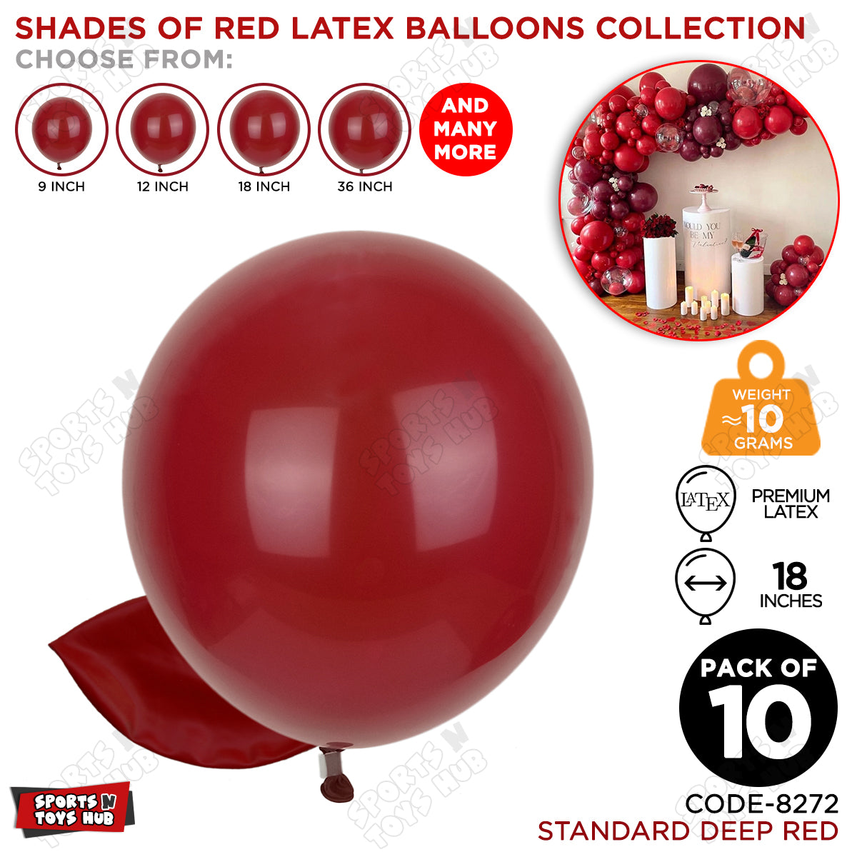 Deep Red Latex Balloons Available In 9, 12, 18 & 36 Inch Sizes