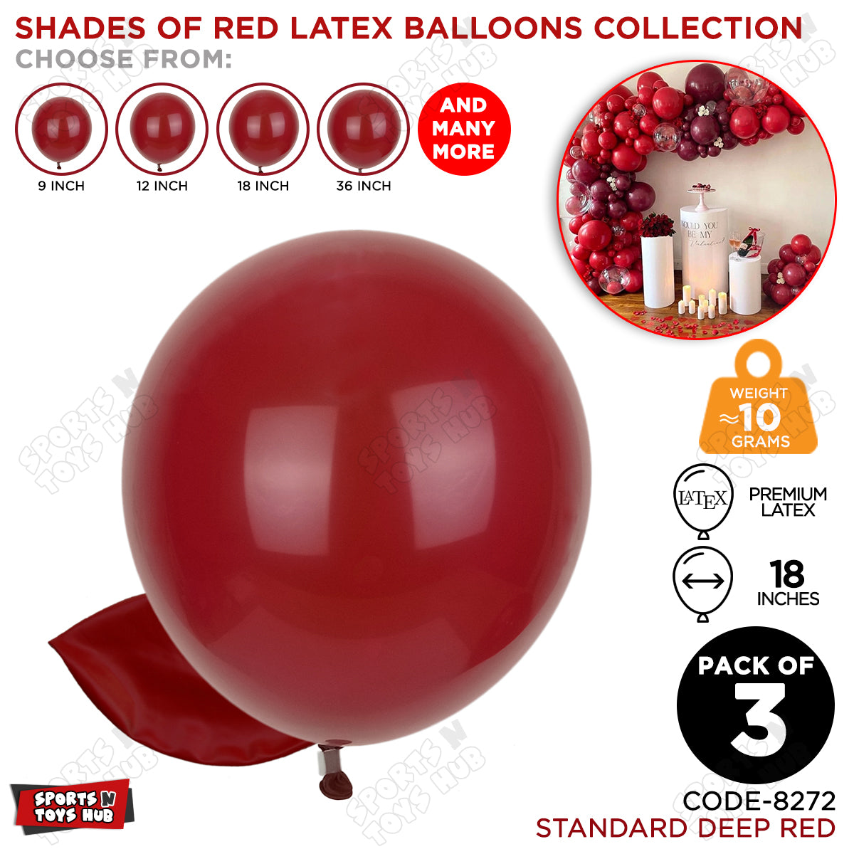 Deep Red Latex Balloons Available In 9, 12, 18 & 36 Inch Sizes