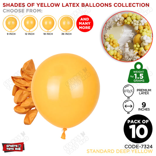 Deep Yellow Latex Balloons Available In 9, 12, 18 & 36 Inch Sizes