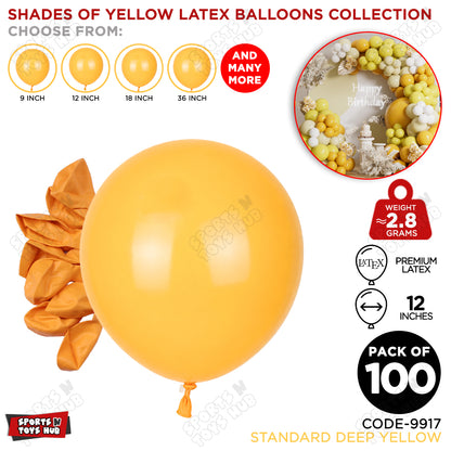 Deep Yellow Latex Balloons Available In 9, 12, 18 & 36 Inch Sizes