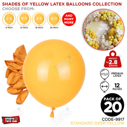 Deep Yellow Latex Balloons Available In 9, 12, 18 & 36 Inch Sizes