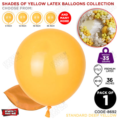 Deep Yellow Latex Balloons Available In 9, 12, 18 & 36 Inch Sizes