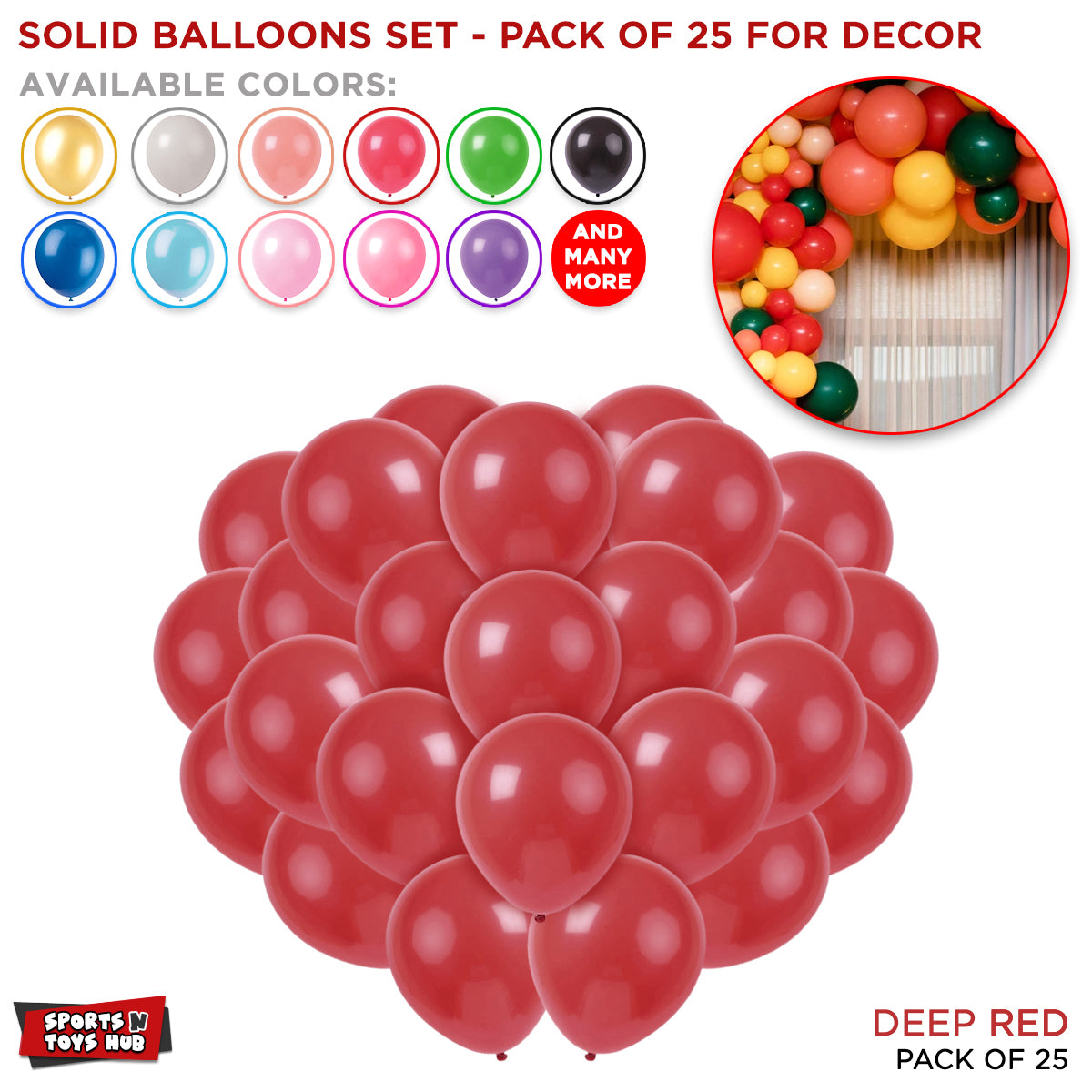 1.5 Gram Solid Latex 10 Inch Round Balloons - 25 Pcs