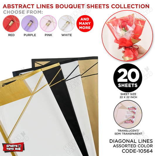 Diagonal Lines Abstract Linear Design - Mix Color 20 Sheet Pack -Translucent Flower Wrapping Sheets