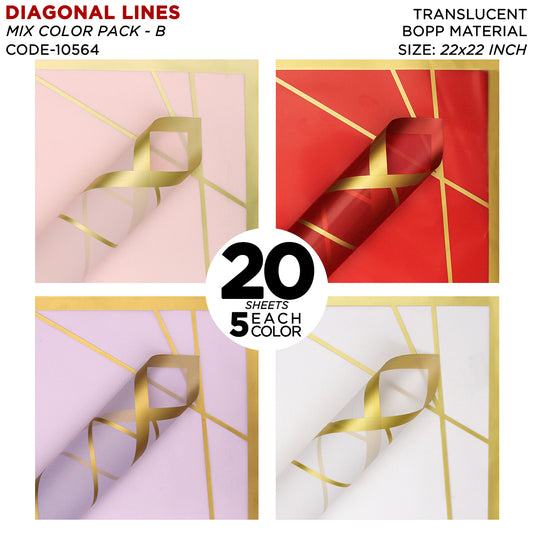 Diagonal Lines Abstract Linear Design - Mix Color 20 Sheet Pack -Translucent Flower Wrapping Sheets