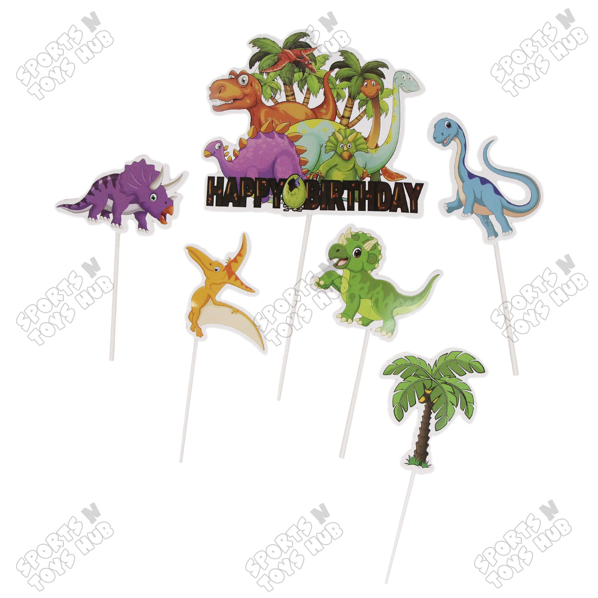 Cartoon Characters HBD Dino Cake Topper - 6 Pcs