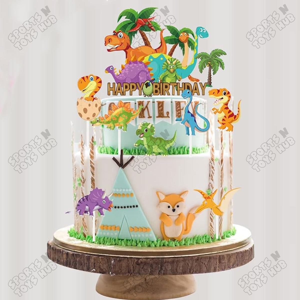 Cartoon Characters HBD Dino Cake Topper - 6 Pcs