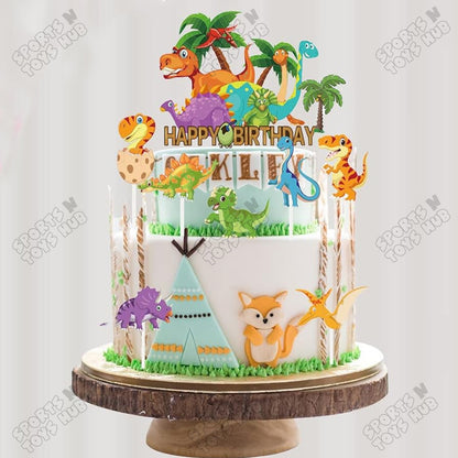 Cartoon Characters HBD Dino Cake Topper - 6 Pcs