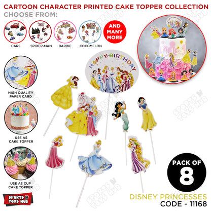 Cartoon Characters HBD Princess Cake Topper - 8 Pcs