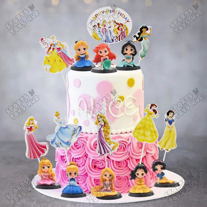 Cartoon Characters HBD Princess Cake Topper - 8 Pcs