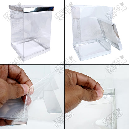 Premium Transparent Tall PVC Gift Box With Chrome Lid & Base