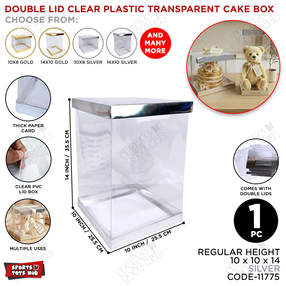 Premium Transparent Tall PVC Gift Box With Chrome Lid & Base