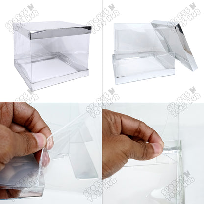 Premium Luxury Transparent Wide PVC Gift Box with Silver Chrome Top & Bottom