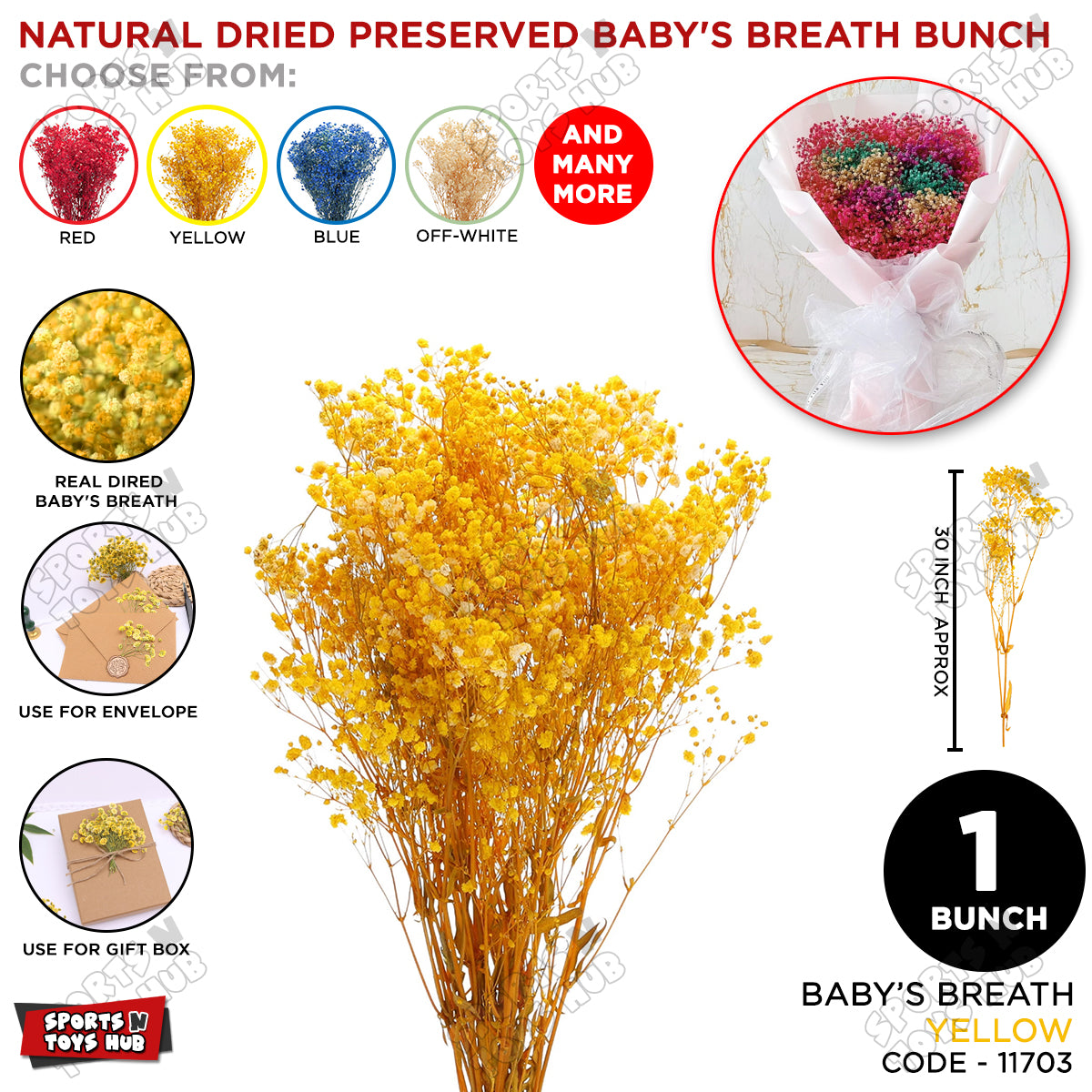 Real Dried Baby Breath Natural Yellow Color Flower Bunch