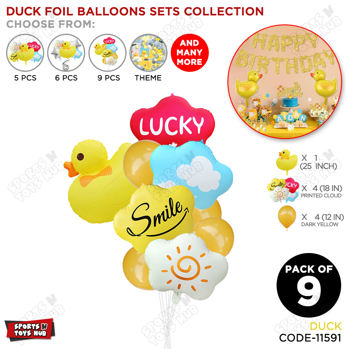 Duck Cartoon Character Pack Of 9 Foil Balloon Set