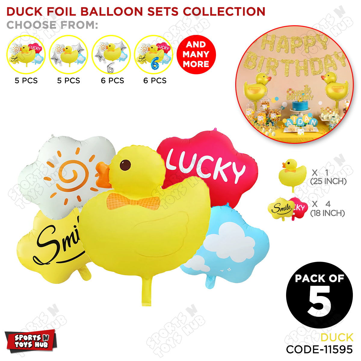 Duck Pack Of 5 Foil Balloon Set