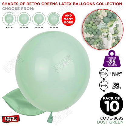 Dust Green Latex Balloons Available In 9, 12, 18 & 36 Inch Sizes