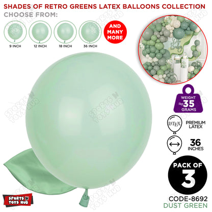 Dust Green Latex Balloons Available In 9, 12, 18 & 36 Inch Sizes