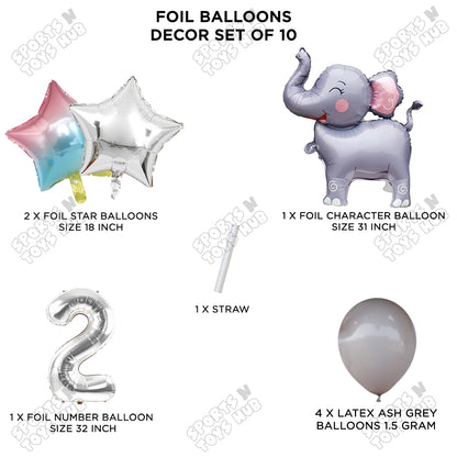 Jungle Safari Elephant Pack Of 10 Foil Balloon Set